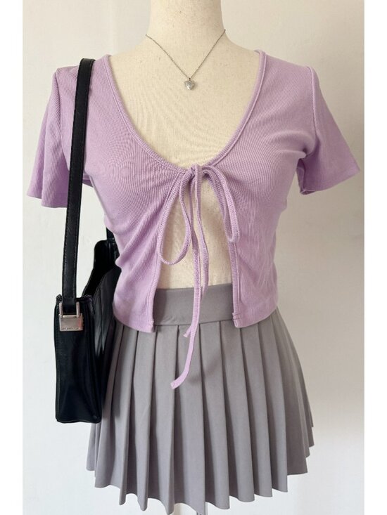Urban Outfitters Tops - Urban Outfitters Ribbed Purple Front Tie Short Sleeve Top